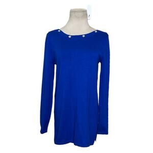 Cable & Gauge blue long sleeves embellished neck sweater size Small